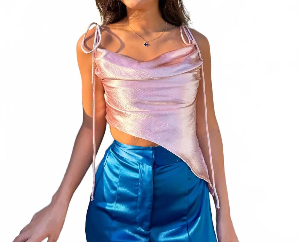 NEW IN THE BEGINNING asymmetrical top in metallic blush